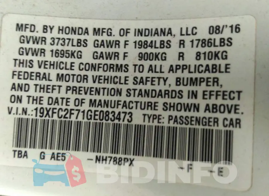 19XFC2F71GE083473 Photo# 9