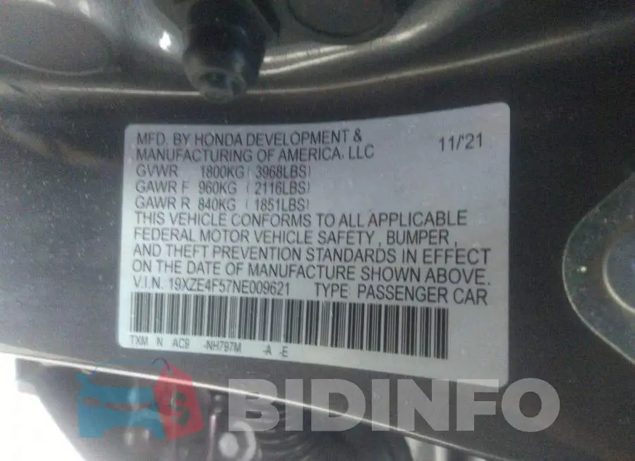 19XZE4F57NE009621 Photo# 9