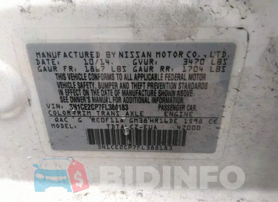3N1CE2CP7FL388183 Photo# 9