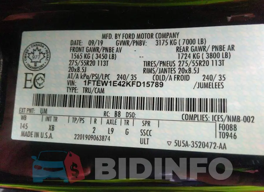 1FTEW1E42KFD15789 Photo# 9