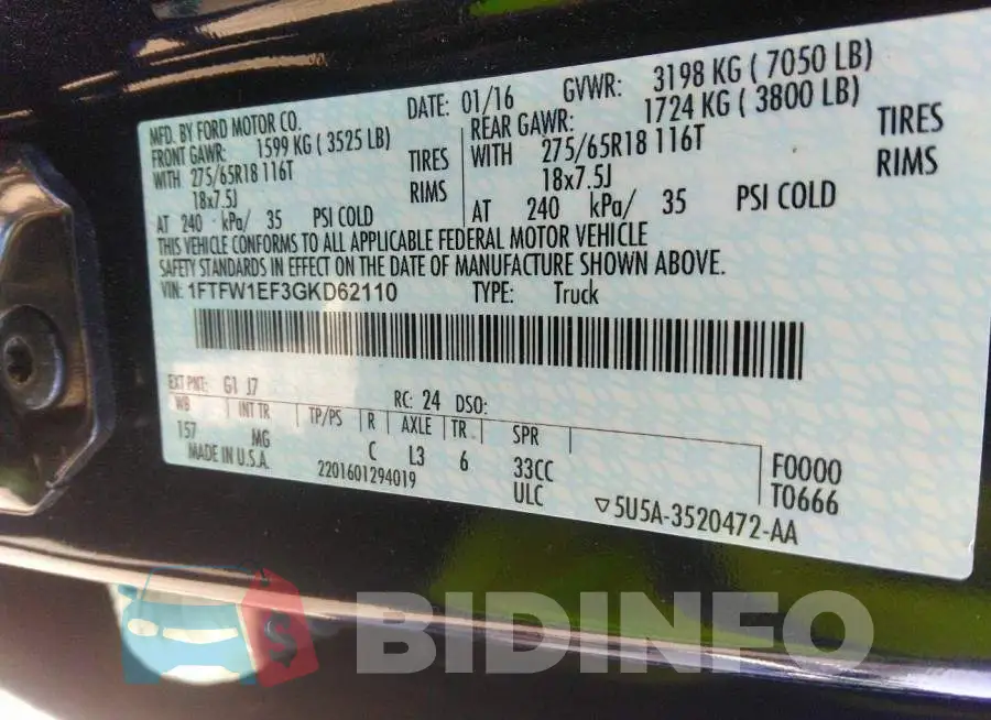 1FTFW1EF3GKD62110 Photo# 9