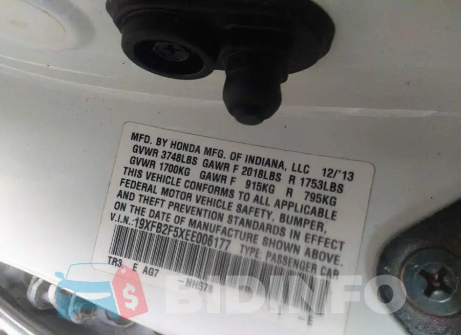 19XFB2F5XEE006177 Photo# 9