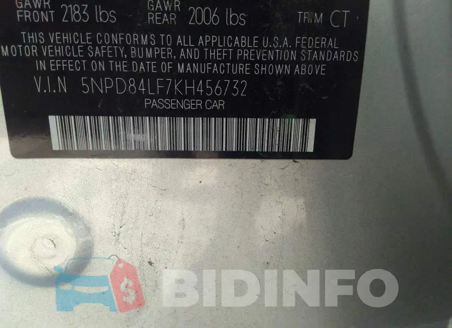 5NPD84LF7KH456732 Photo# 9