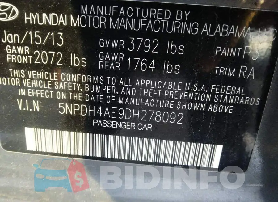 5NPDH4AE9DH278092 Photo# 9