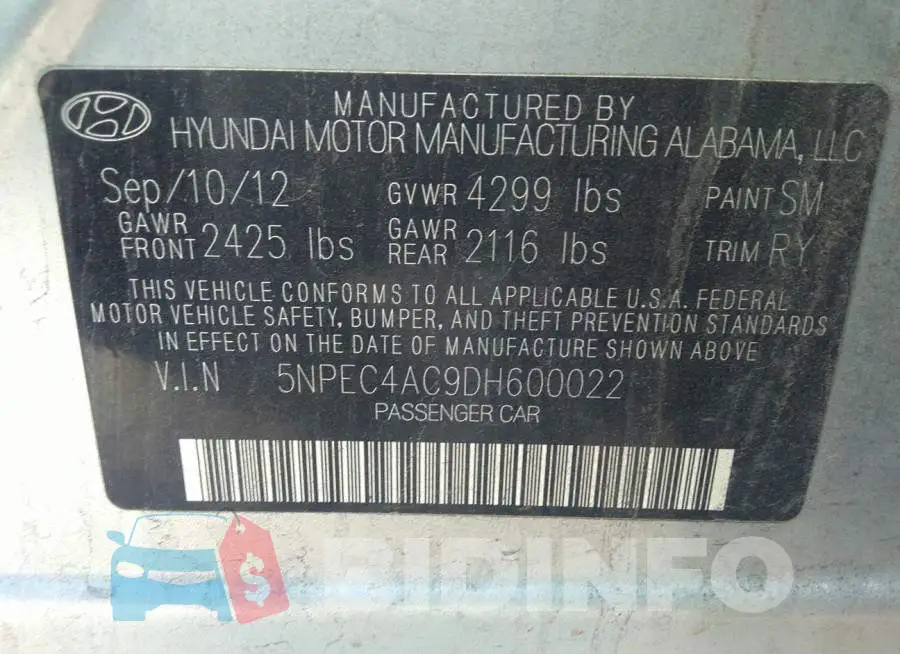 5NPEC4AC9DH600022 Photo# 9