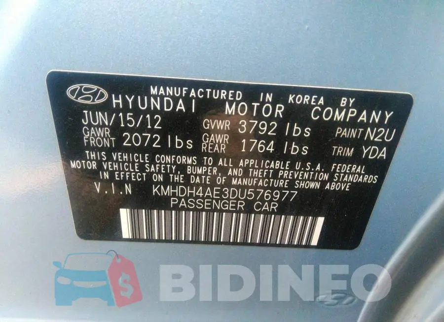 KMHDH4AE3DU576977 Photo# 9