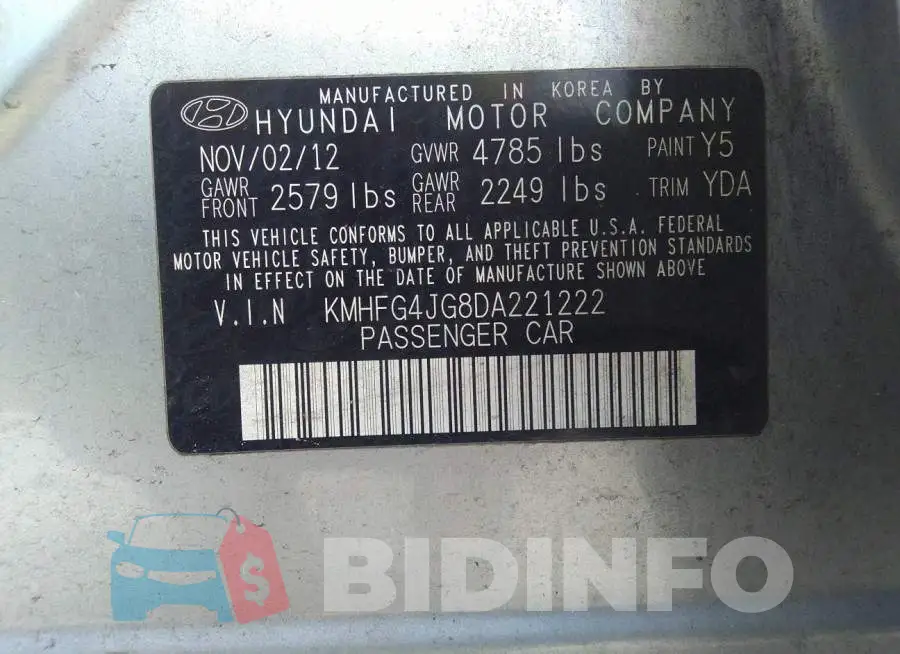 KMHFG4JG8DA221222 Photo# 9