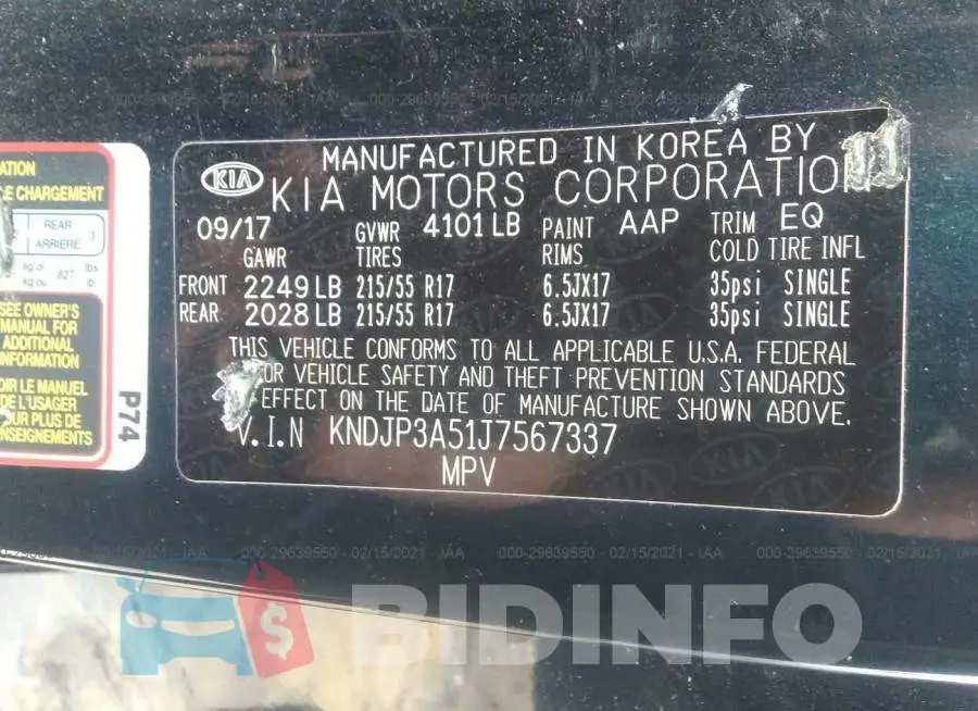 KNDJP3A51J7567337 Photo# 9
