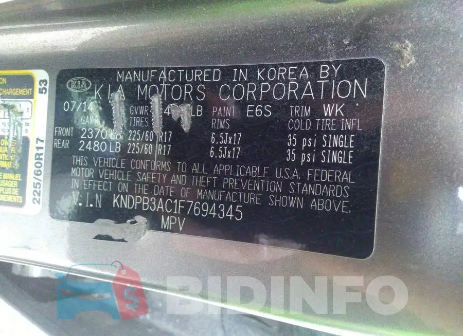 KNDPB3AC1F7694345 Photo# 9