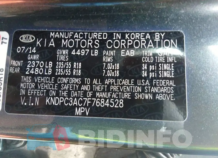KNDPC3AC7F7684528 Photo# 9