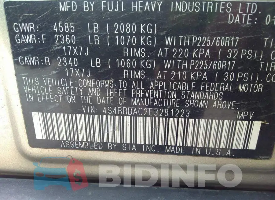 4S4BRBAC2E3281223 Photo# 9