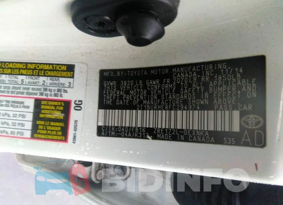 2T1BURHE8FC294974 Photo# 9