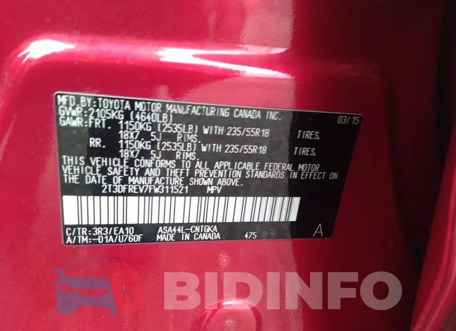 2T3DFREV7FW311521 Photo# 9