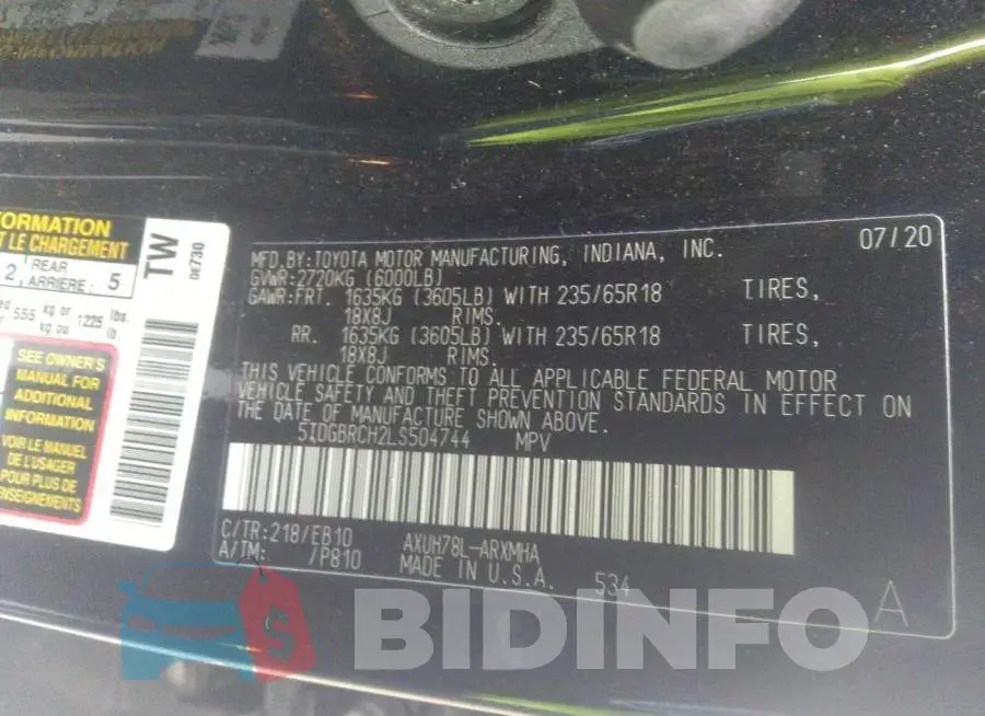 5TDGBRCH2LS504744 Photo# 9