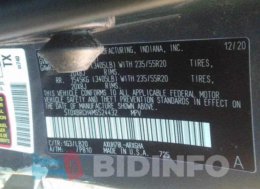 5TDXBRCH4MS524432 Photo# 9