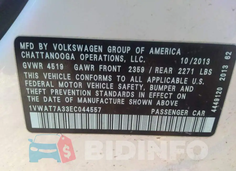 1VWAT7A33EC044557 Photo# 9