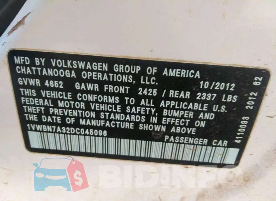 1VWBN7A32DC045096 Photo# 9