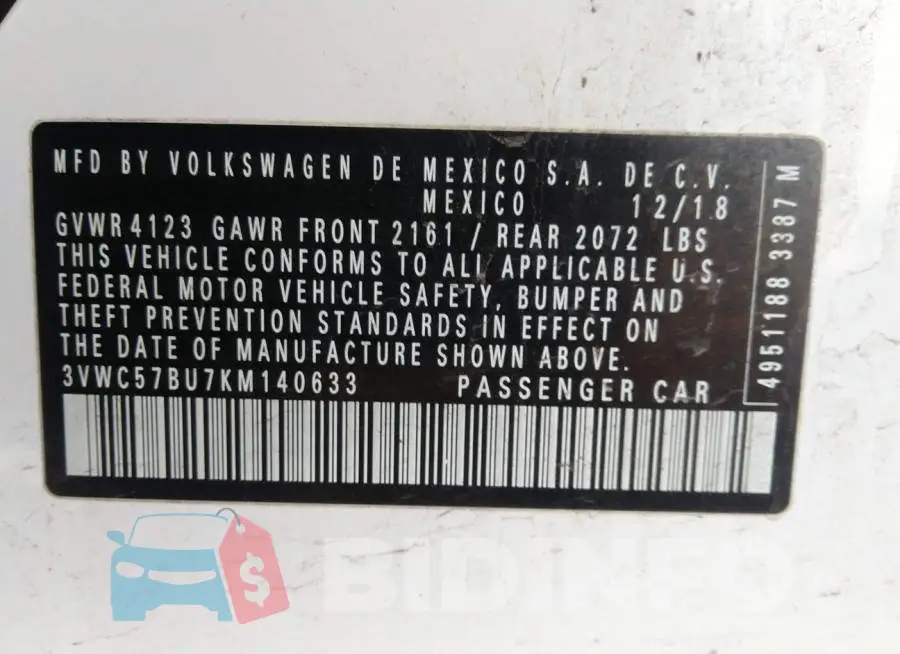 3VWC57BU7KM140633 Photo# 9