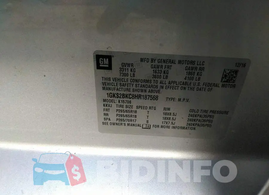 1GKS2BKC8HR187568 Photo# 9