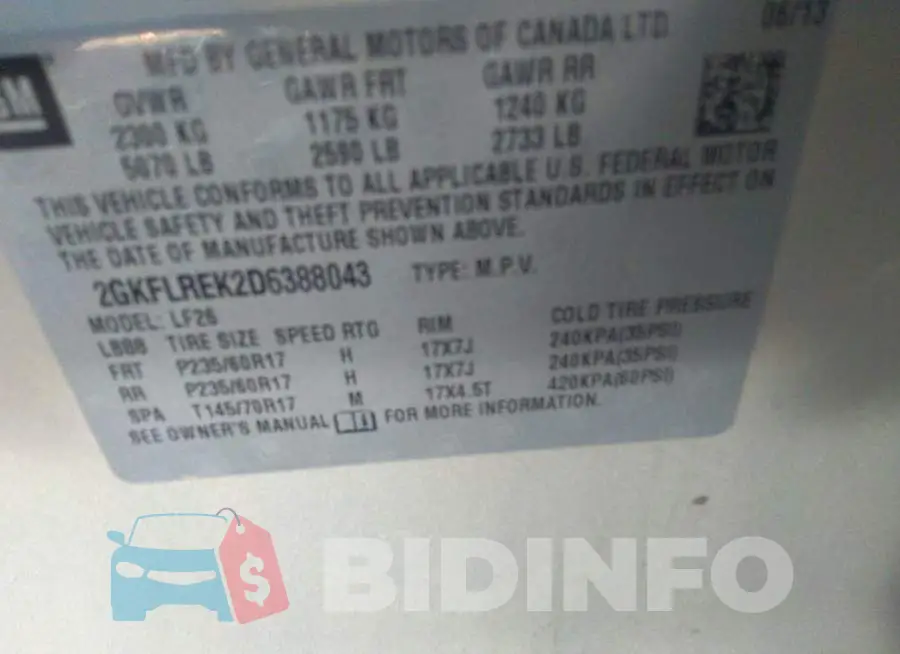 2GKFLREK2D6388043 Photo# 9