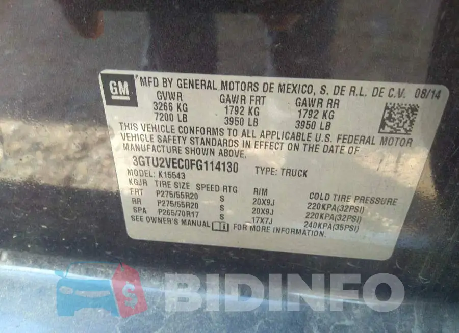 3GTU2VEC0FG114130 Photo# 9