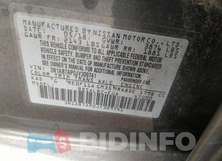 3N1AB7AP0JY309741 Photo# 9