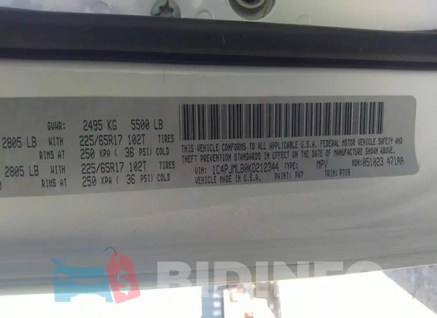 1C4PJMLB0KD212344 Photo# 9