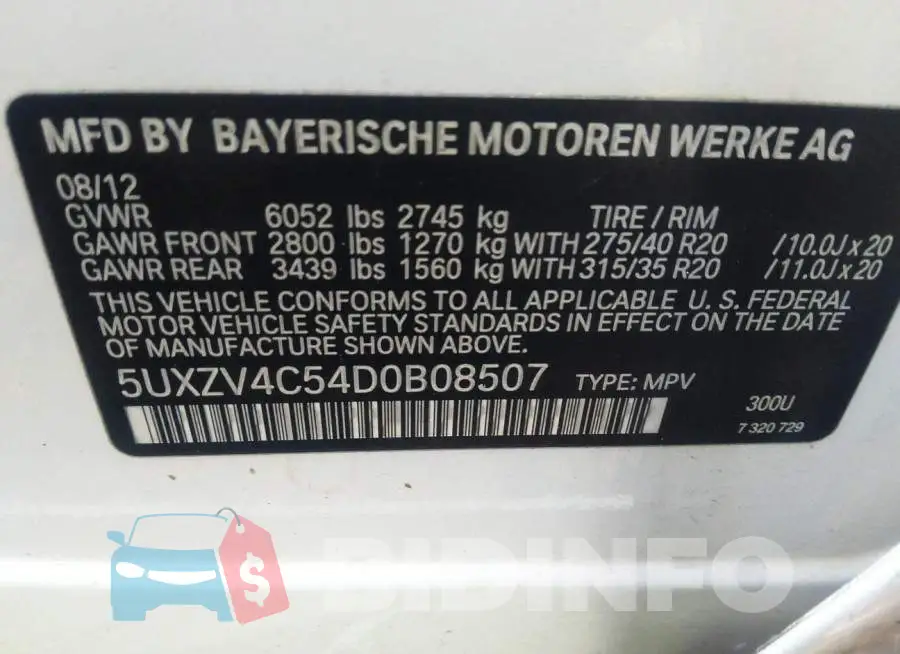 5UXZV4C54D0B08507 Photo# 9