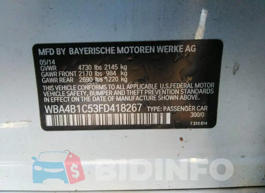 WBA4B1C53FD418267 Photo# 9