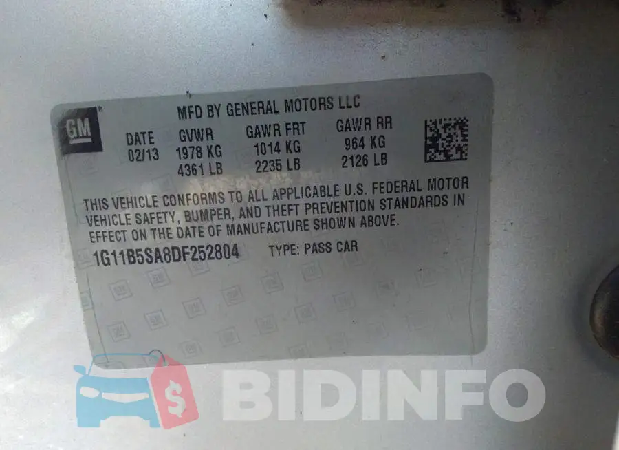 1G11B5SA8DF252804 Photo# 9