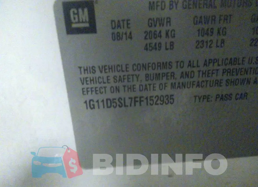 1G11D5SL7FF152935 Photo# 9