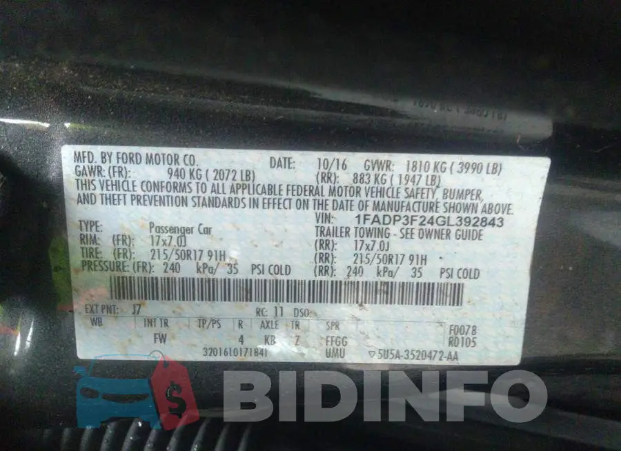 1FADP3F24GL392843 Photo# 9