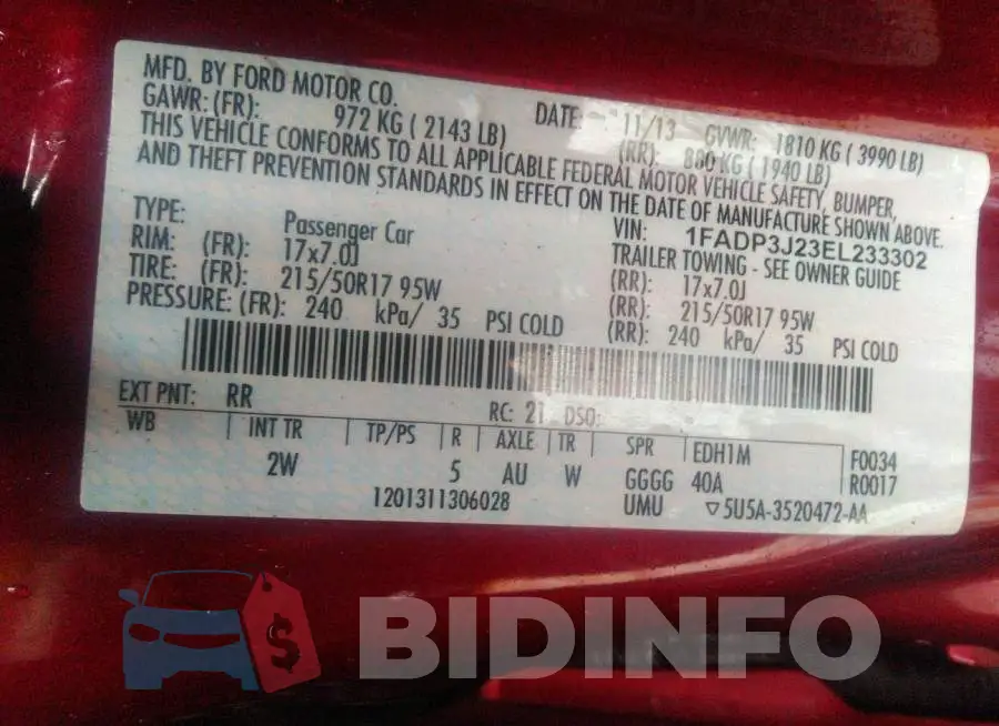 1FADP3J23EL233302 Photo# 9
