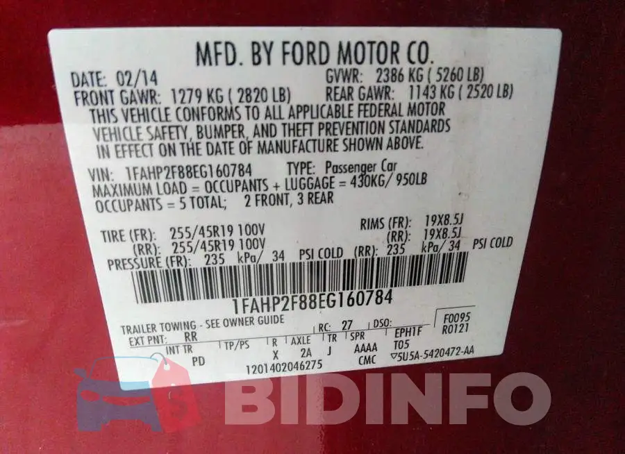 1FAHP2F88EG160784 Photo# 9