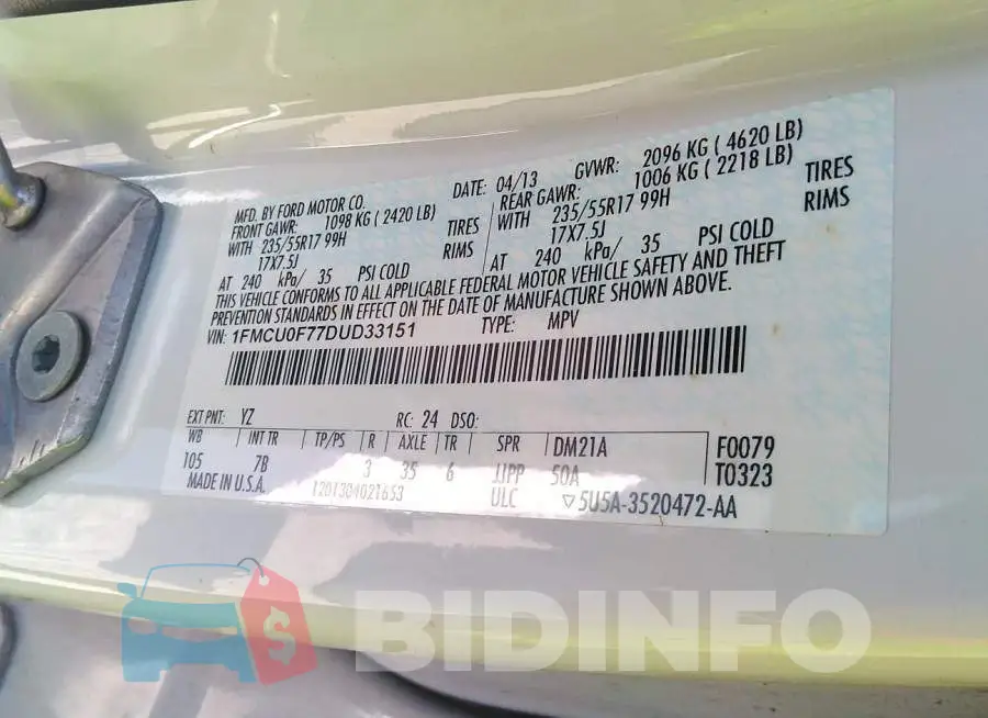 1FMCU0F77DUD33151 Photo# 9