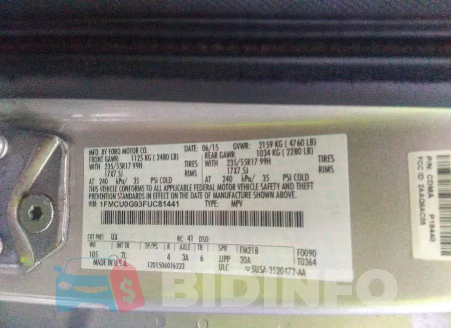 1FMCU0G93FUC81441 Photo# 9