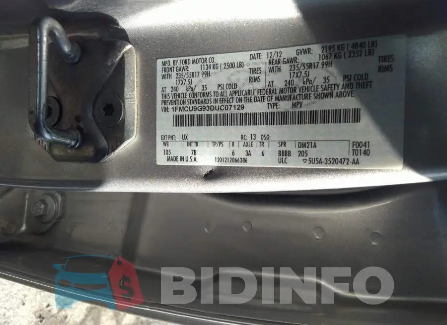 1FMCU9G93DUC07129 Photo# 9