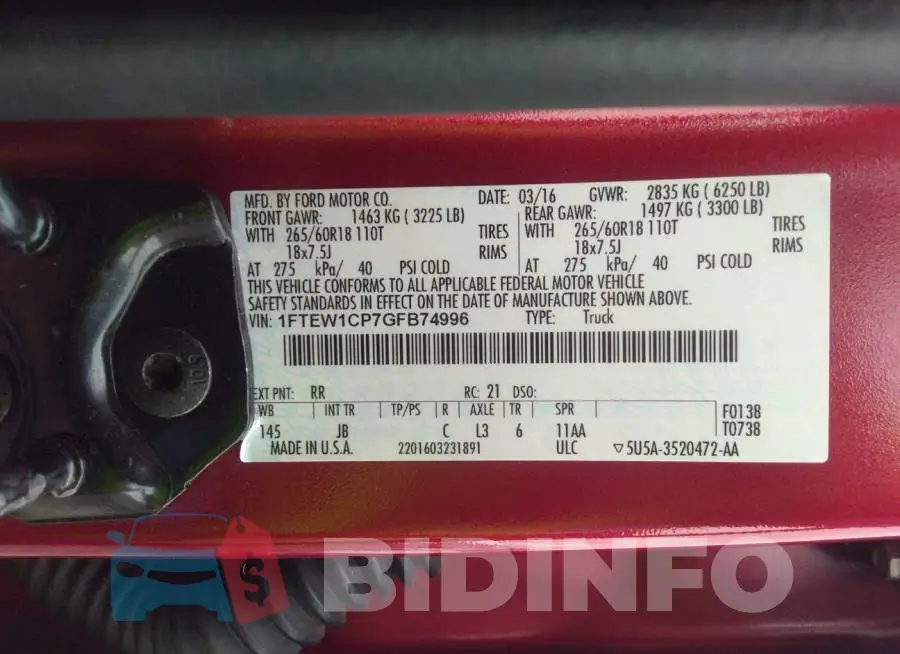 1FTEW1CP7GFB74996 Photo# 9