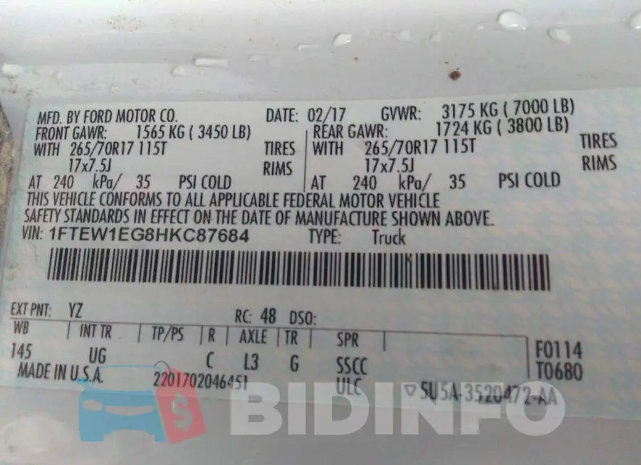 1FTEW1EG8HKC87684 Photo# 9