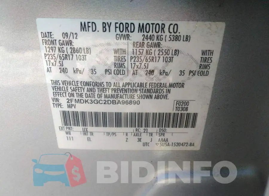2FMDK3GC2DBA96890 Photo# 9