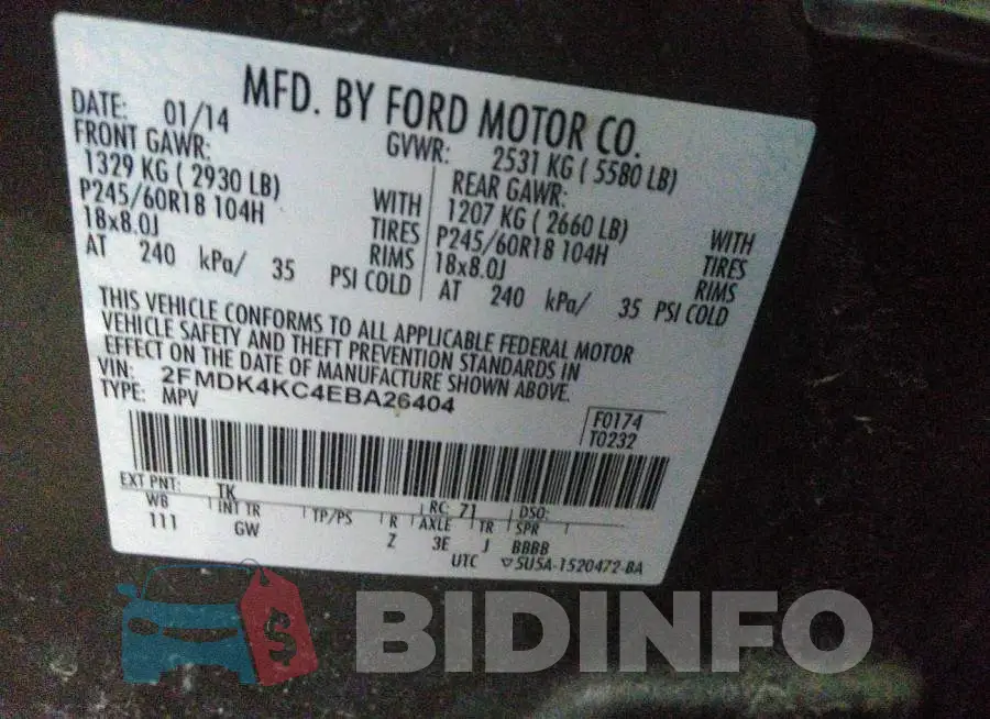 2FMDK4KC4EBA26404 Photo# 9