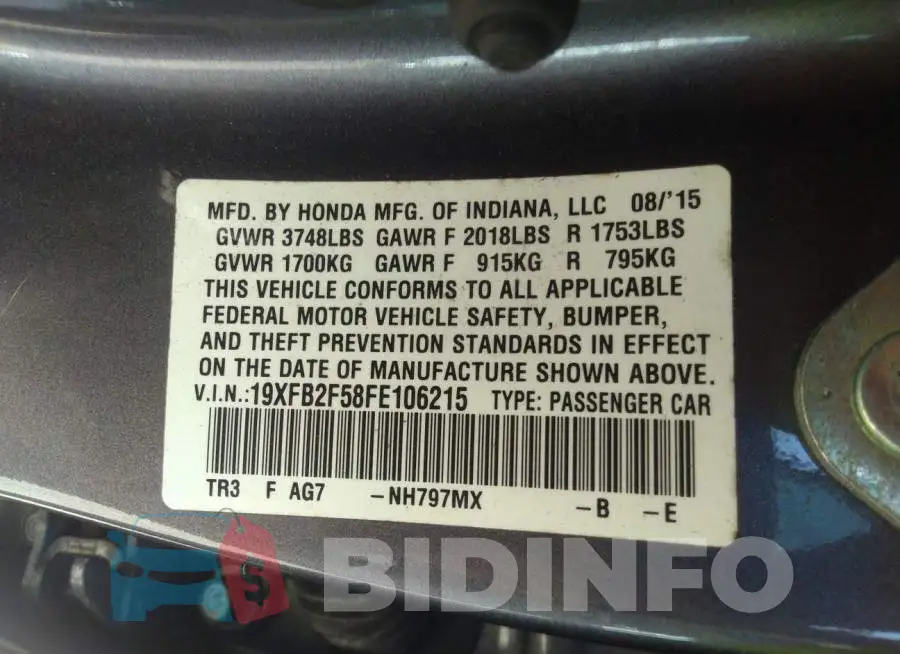 19XFB2F58FE106215 Photo# 9