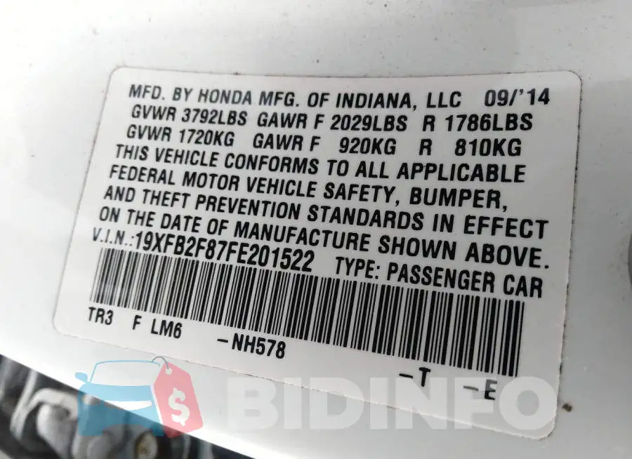 19XFB2F87FE201522 Photo# 9