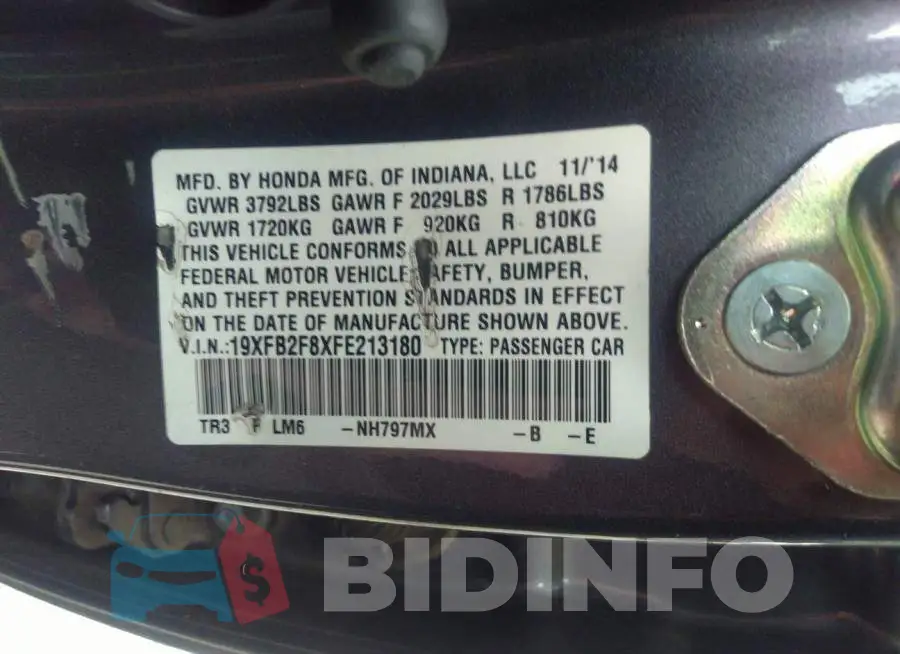 19XFB2F8XFE213180 Photo# 9