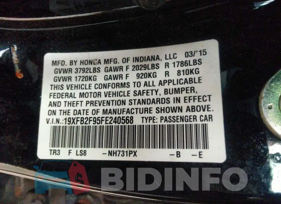 19XFB2F95FE240568 Photo# 9