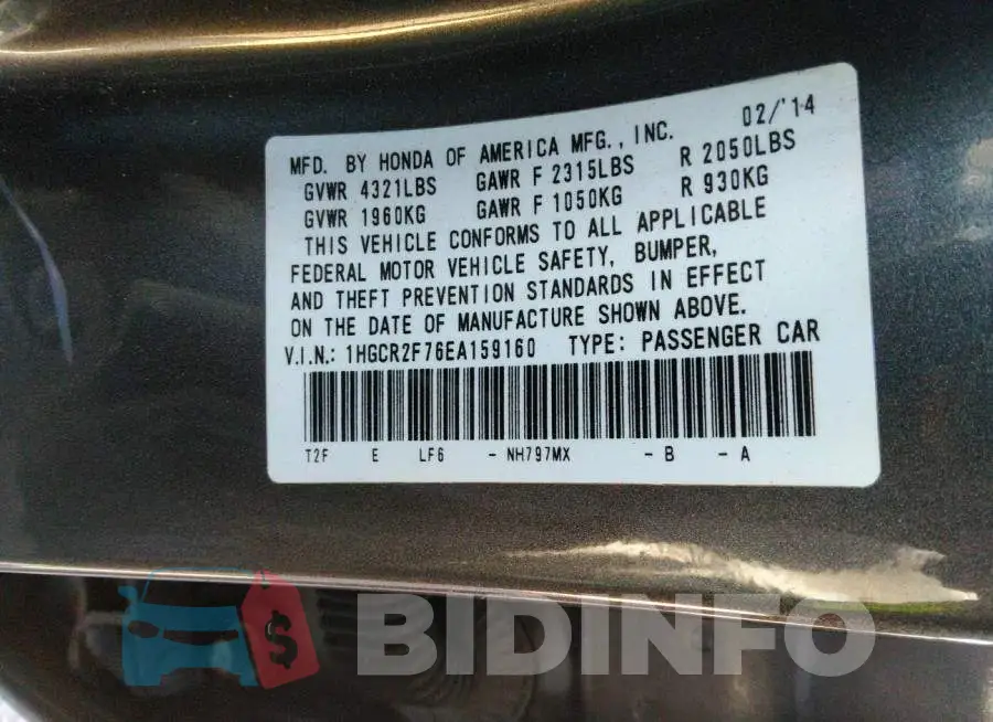 1HGCR2F76EA159160 Photo# 9