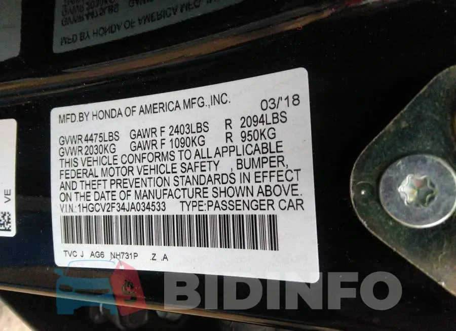 1HGCV2F34JA034533 Photo# 9