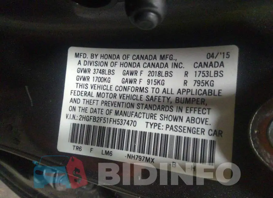 2HGFB2F51FH537470 Photo# 9