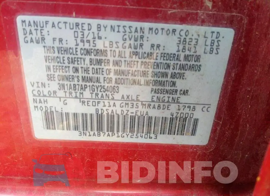 3N1AB7AP1GY254063 Photo# 9