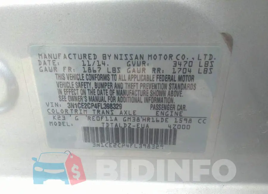3N1CE2CP4FL398329 Photo# 9